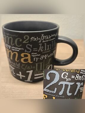 Math Coffee Mug Black Ceramic Famous Mathematical Formulas - Einstein Tea Cup
